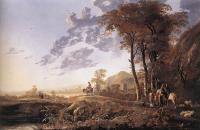 Aelbert Cuyp - Evening landscape With Horsemen And Shepherds